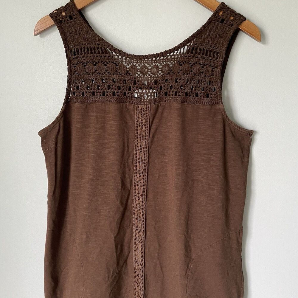 J. Jill Knit Crochet Cotton Blend Dress Brown Knee Length Pockets Size Medium - Picture 3 of 11